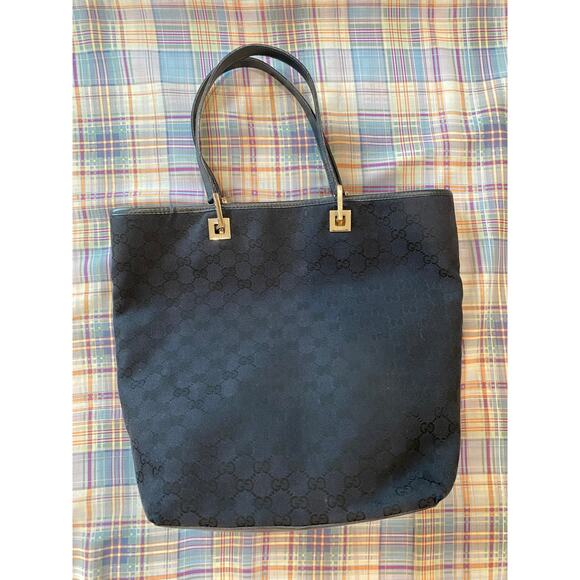 Vintage 00's Gucci Black Monogram Canvas Tote Bucket Shopping Bag - Picture 5 of 10